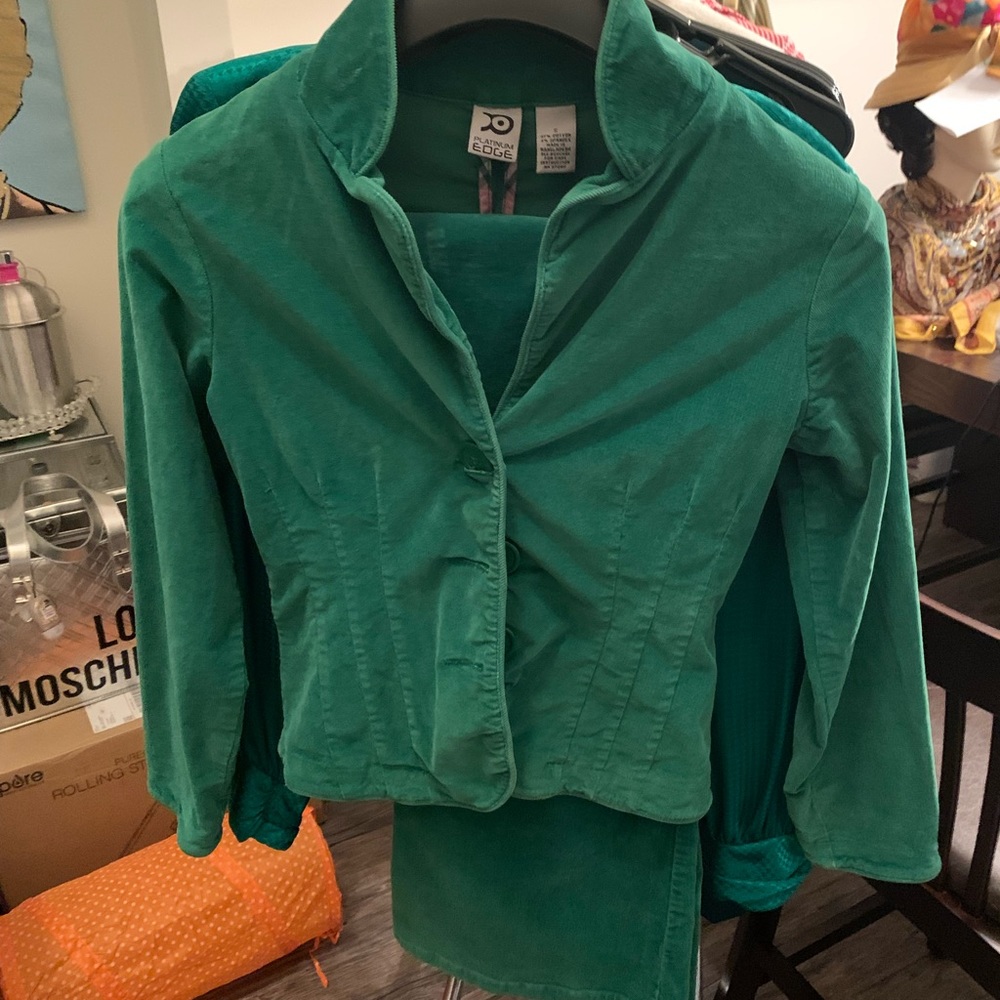 Vintage platinum edge green corduroy 2 pc pant set